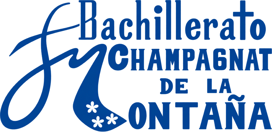 Logotipo azul con las letras «Bachillerato Champagnat de la Montaña» y la «M» con flores